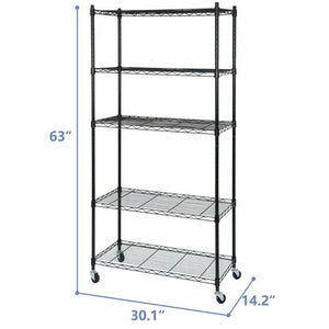 Segawe 5-Tier Shelves Wire Unit Rack Large Space Storage Rolling with 4 Wheel Casters
