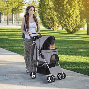 Segawe Foldable Carrier Strolling Cart 4 Wheel Pet Stroller for Dog w/ Cup Holder Gray