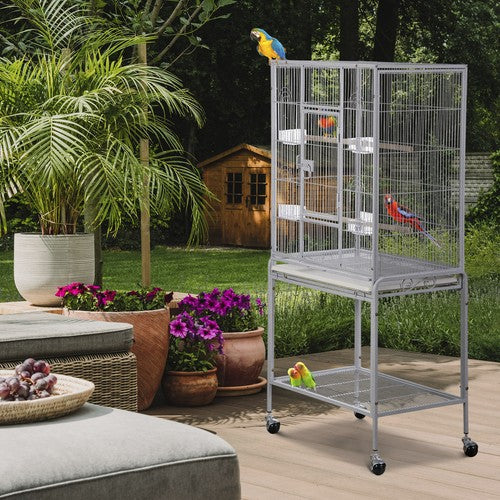 Segawe 53 Inch Flight Bird Cage Large Wrought Iron Parrot Cage with Rolling Stand White