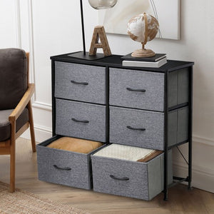 Segawe 6 Drawer Dresser Storage Tower with Fabric For Living Room Laundry Entryway Gray