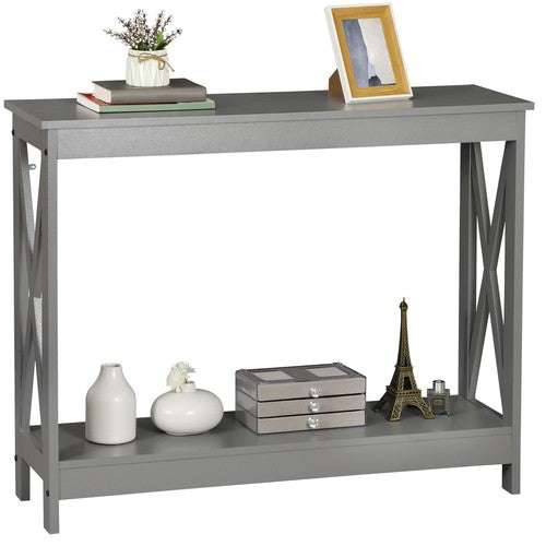 Segawe 2-Tier Narrow Console Table for Entryway Storage Shelf Modern Accent Sofa Grey