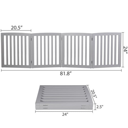 Segawe Freestanding 24" Pet Dog Gate 4 Panels Indoor Foldable Dog Fence for Stairs Grey