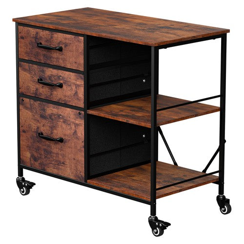 Segawe Mobile File Cabinet Wood Lateral Filing Cabinet w/3 Drawers and Open Shelf Brown