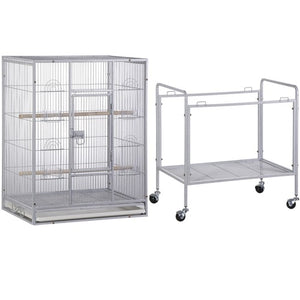 Segawe 53 Inch Flight Bird Cage Large Wrought Iron Parrot Cage with Rolling Stand White