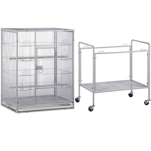 Segawe 53 Inch Flight Bird Cage Large Wrought Iron Parrot Cage with Rolling Stand White