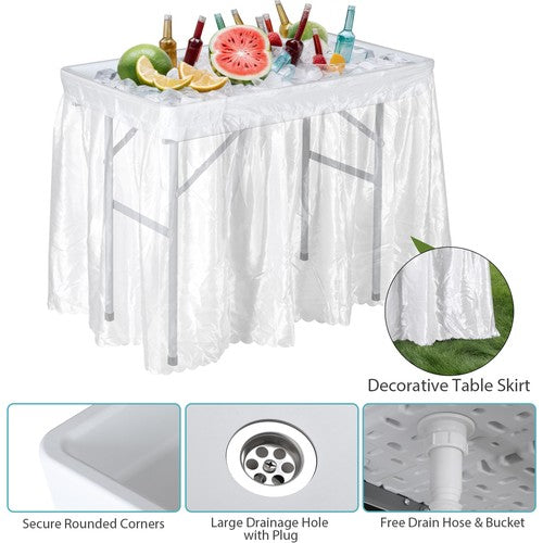 Segawe Portable Ice Cooler Table with Drain & Matching Skirt for Outdoor Party Event