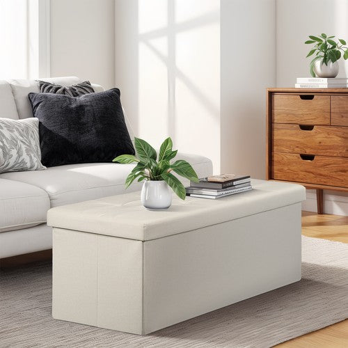Segawe 43" Storage Bench Folding Footrest Stool Toy Chest for Living Room 18lbs Beige