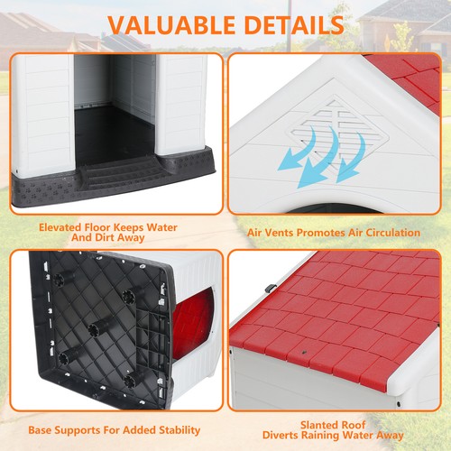Segawe Outdoor Dog House Water Resistant Dog House Shelter for Small to Medium Size Red
