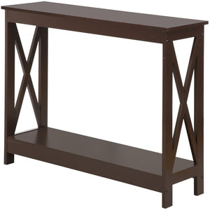 Segawe Console Table Entryway Table Narrow Sofa Side Table with 2-Tier Shelves Brown