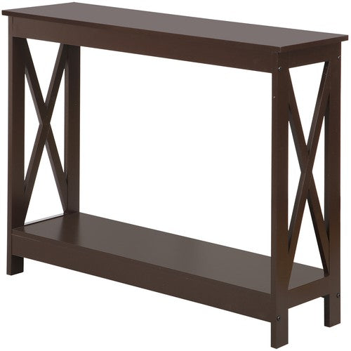 Segawe Console Table Entryway Table Narrow Sofa Side Table with 2-Tier Shelves Brown