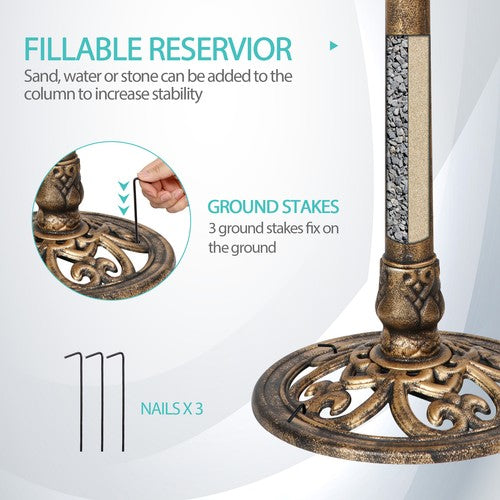 Segawe 28" Height Pedestal Bird Bath Outdoor Garden Decor Vintage Yard Birdbath Bronze