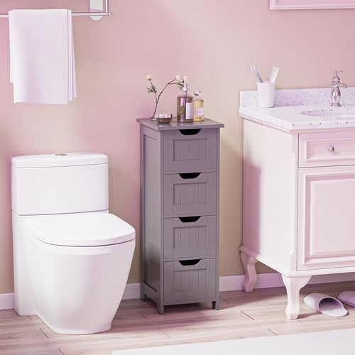 Segawe Bathroom Floor Cabinet with 4 Drawers Sturdy Storage Organizer Cabinet Gray