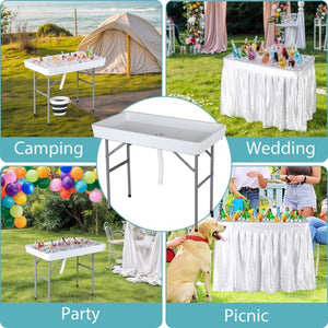 Segawe Portable Ice Cooler Table with Drain & Matching Skirt for Outdoor Party Event