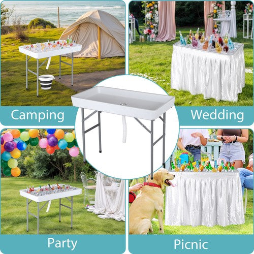 Segawe Portable Ice Cooler Table with Drain & Matching Skirt for Outdoor Party Event