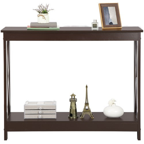 Segawe Console Table Entryway Table Narrow Sofa Side Table with 2-Tier Shelves Brown