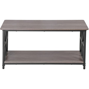 Segawe 2-Tier Center Coffee Table for Living Room w/Storage Shelf & Round Corners Grey