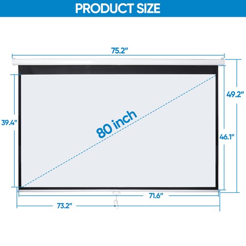 Segawe 80'' Portable Projector Screen 16:9 4K HD Projection Screen Pull Down for Home