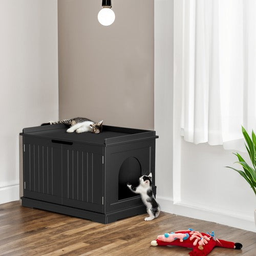 Segawe Cat Litter Box Enclosure Hidden Cat Washroom Furniture Cat House Table Black