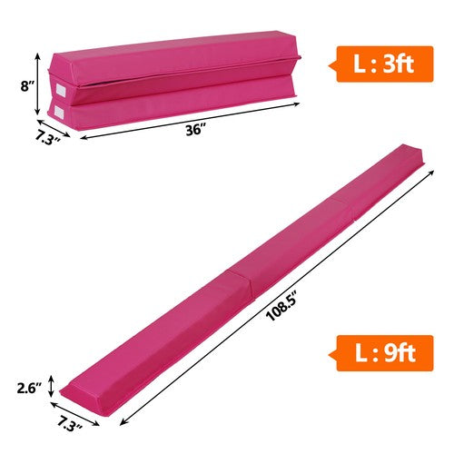 Segawe 9ft Pink Extra Firm Vinyl Balance Beam Folding Gymnastics Beam Tumbling Home
