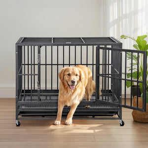 Segawe Indestructible Escape Proof Dog Cage Kennel High Anxiety Double Door Dog Crate