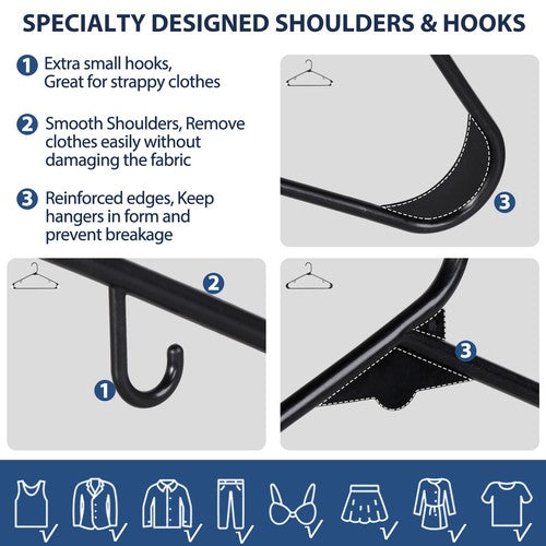 Segawe 100PCS Non-Slip Clothes Hangers Durable Plastic Hangers for Skirt Suit Black