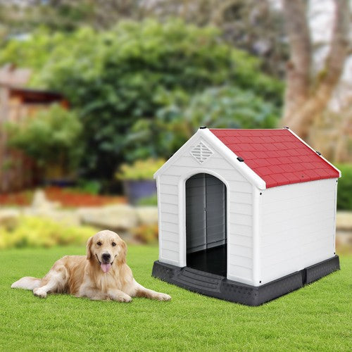 Segawe Large Plastic Dog House Indoor Outdoor Dog Kennel Puppy Shelter w/Air Vents Red