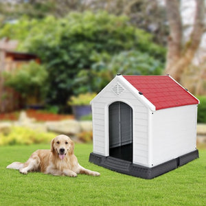 Segawe Large Plastic Dog House Indoor Outdoor Dog Kennel Puppy Shelter w/Air Vents Red