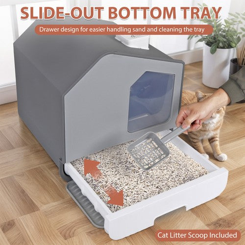 Segawe Extra Large Enclosed Cat Litter Box with Mat and Litter Scoop Anti-Splashing XL