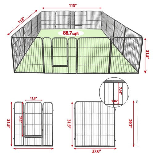 Segawe 32 Inch Heavy Duty Dog Playpen 16 Panels Exercise Pen Pet Fence Cage with Doors