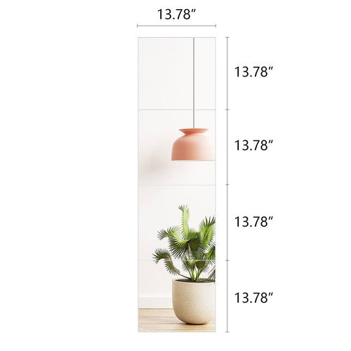 Segawe 14"x 4PCS Frameless Wall Mirror Set Tiles Full Length Make Up Mirror for Bedroom