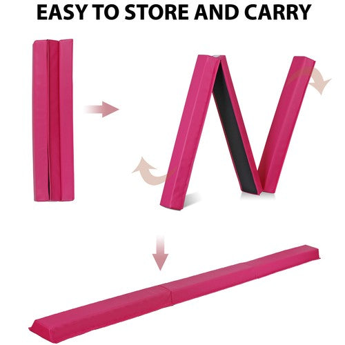 Segawe 9ft Pink Extra Firm Vinyl Balance Beam Folding Gymnastics Beam Tumbling Home