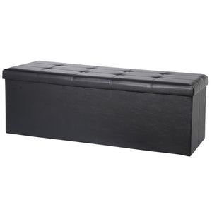 Segawe 43" Folding Storage Ottoman Bench Faux Leather Footrest Chest with Divider Black