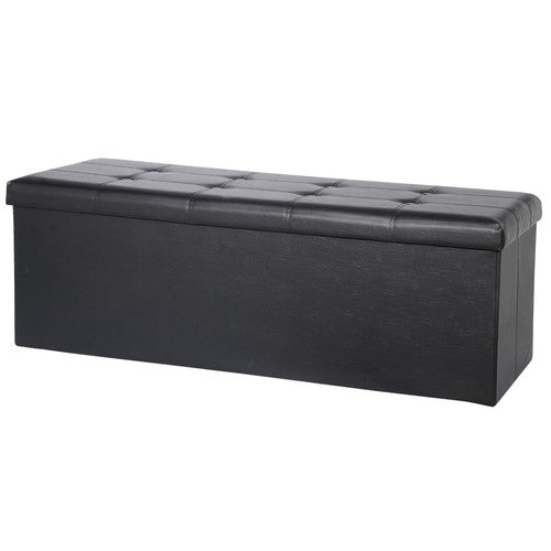 Segawe 43" Folding Storage Ottoman Bench Faux Leather Footrest Chest with Divider Black