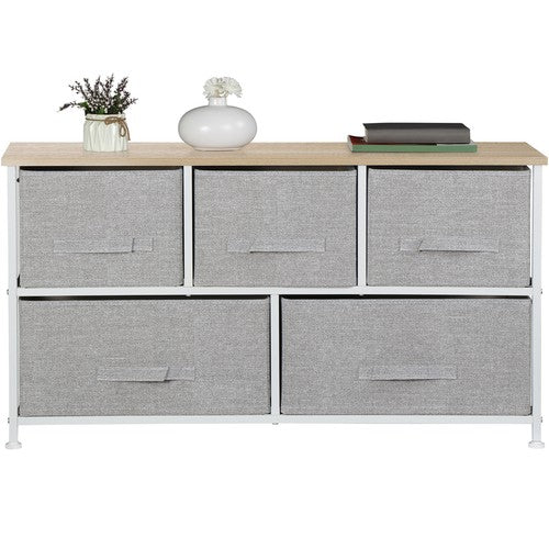 Segawe White 5 Drawer Fabric Dresser Storage Tower Closet Organizer Unit for Bedroom