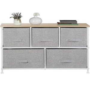 Segawe White 5 Drawer Fabric Dresser Storage Tower Closet Organizer Unit for Bedroom