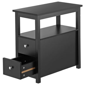 Segawe Black End Table with 2 Drawer and Open Shelf Narrow Side Table for Living Room