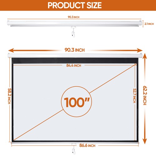 Segawe 100'' Projector Screen 16:10 4K HD Projector Movies Screen for Home Theater