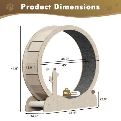 Segawe 43" Natural Wood Cat Wheel Exerciser for Indoor Cats Safety Cat Treadmill Large