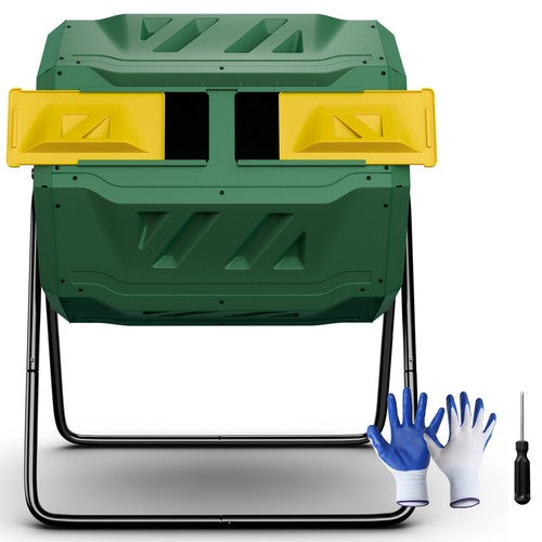 Segawe 43 Gals Outdoor Compost Tumbler Bin Green Dual Chamber Large Composter Tumbling