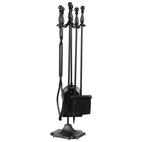 Segawe 5PCS Fireplace Tools Wrought Iron Large Fire Tool Set and Holder w/Black Handles
