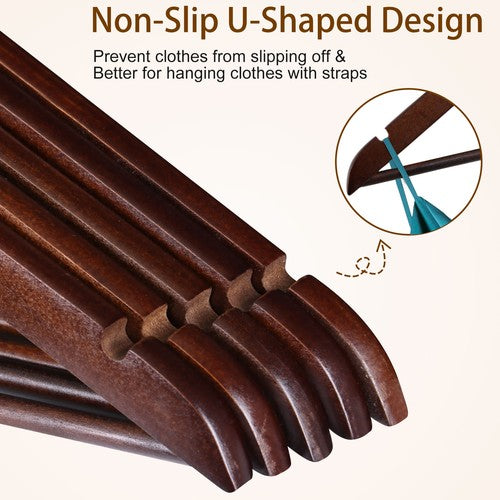 Segawe Premium Wooden Hangers 50 Pack Non-Slip Coat Clothes Hangers w/Swivel Hook Brown
