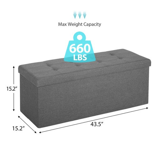Segawe 43"Storage Ottoman Bench Folding Chest Footrest Stool MDF Frame w/Lid Light Grey