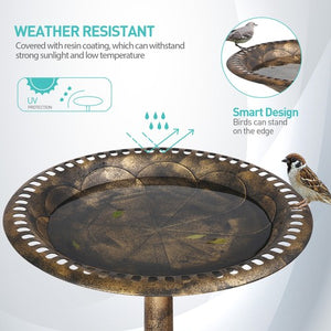 Segawe 28" Height Pedestal Bird Bath Outdoor Garden Decor Vintage Yard Birdbath Bronze