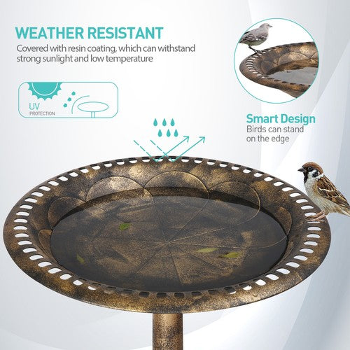 Segawe 28" Height Pedestal Bird Bath Outdoor Garden Decor Vintage Yard Birdbath Bronze