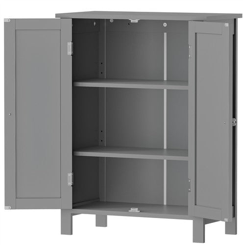 Segawe Bathroom Floor Storage Cabinet with Adjustable Shelf Double Door Organizer Grey