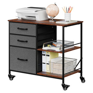 Segawe Mobile File Cabinet Wood Lateral Filing Cabinet w/Drawers & Open Shelf Dark Grey