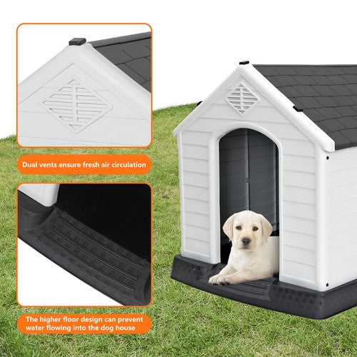Segawe Indoor Outdoor Dog House Pet Shelter Grey Waterproof Up to 100LB Dog w/Air Vents
