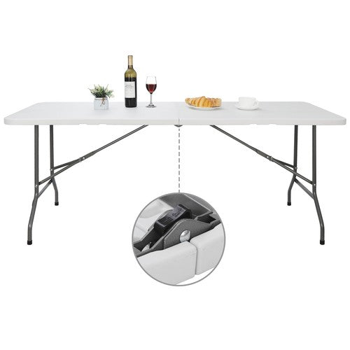 Segawe 6Ft Plastic Folding Table Portable Fold-in-Half Picnic Utility Table with Handle