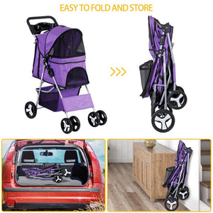 Segawe Pet Stroller 4 Wheels Dog Cat Stroller Foldable Pet Stroller w/Cup Holder Purple