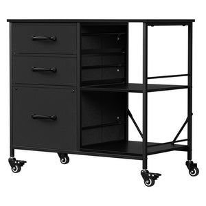 Segawe Black Mobile File Cabinet Lockable Filing Storage w/ 3 Drawers & Open Shelves